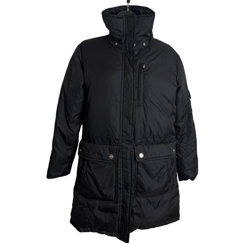 DKNY Women Coat Puffer Jacket Black XS Extra Small Snap Button Zipper Pocket EUC